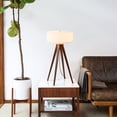 thumbnail image 6 of Quattro Table Lamp - Dark Walnut Wood Finish & Weathered Brass White Linen Shade, 6 of 9
