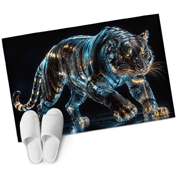 Gold Blue Bathroom Rug Washable 2x3 Entryway Rug Non Slip Wildlife Modern Decor Reflective Water Front Door Mat Low Pile Indoor Doormat Throw Floor Carpet for Kitchen Bedroom Entrance