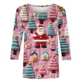 thumbnail image 5 of LEBONYARD Women's Trendy Crew Neck Christmas Printed 3/4 Sleeve Pullover Top Casual Loose Fit Round Neck Chic Christmas Printed Soft Smooth Ladies Top, 5 of 5
