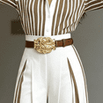 thumbnail image 5 of Morttic Women's Elegant Business Striped 2-Piece Outfit – Long Sleeve Lapel Button Front Shirt & High Waist Wide Leg Pants Dark Brown，XXXL, 5 of 6