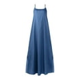 thumbnail image 5 of Vestido largo ajustable de denim azul clásico para mujer: diseño con tirantes, tejido elástico, adecuado para ocasiones diarias/formales, varias tallas, 5 of 5