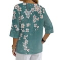 thumbnail image 2 of Yuyamidu Tunic Tops 3/4 Sleeve for Ladies Button Down Flowy Tunic Blouse V-Neck Comfortable Blouse Shirt Chinese Print Tops, Cherry Blossom, Size 2XL, 2 of 7