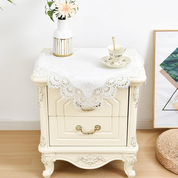 White Lace Jacquard Small Square Tablecloth for End Side Coffee Table Cover Home Decoration