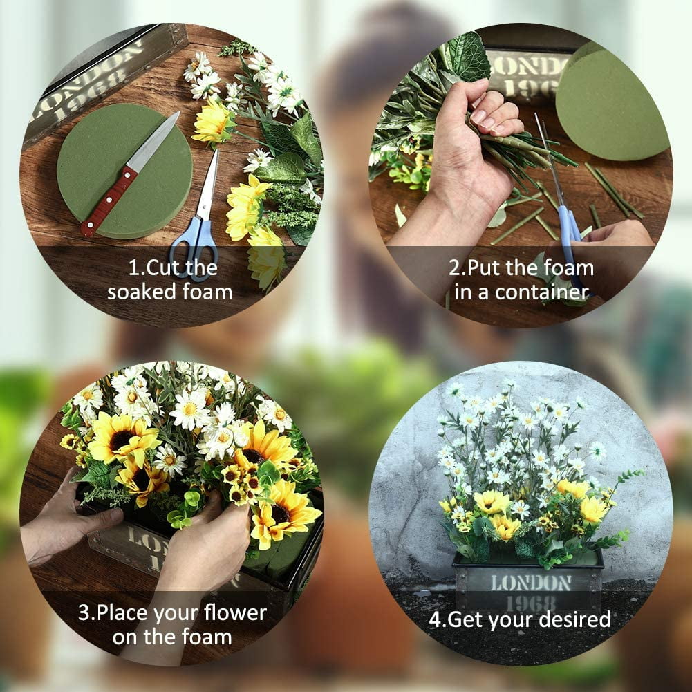 15 PCS Floral Foam, Green Block for Artificial Flowers, Round Wet & Dry Foam Bricks, Florist Foam for Flower Arrangements