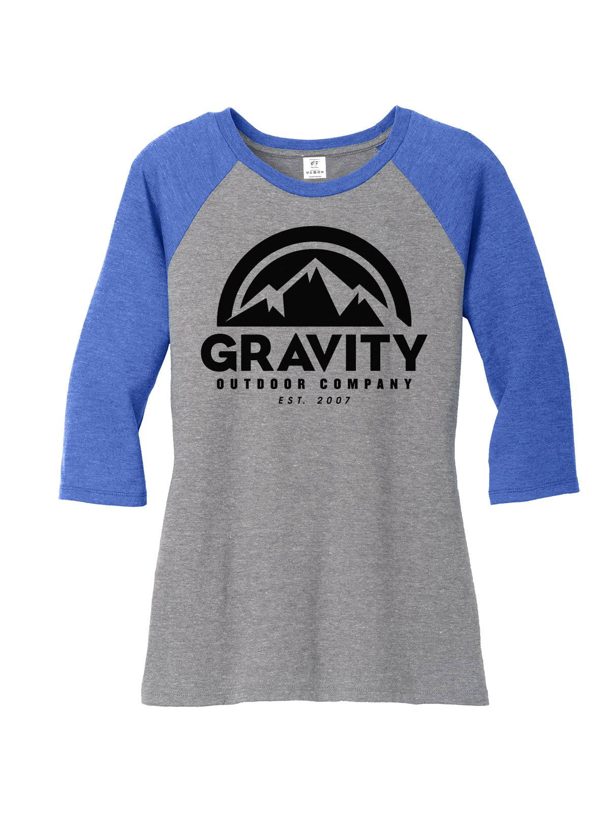 Gravity Outdoor Co. Chemise Raglan à Manches 3/4 pour Femmes - Logo Noir - Royal/gris - m