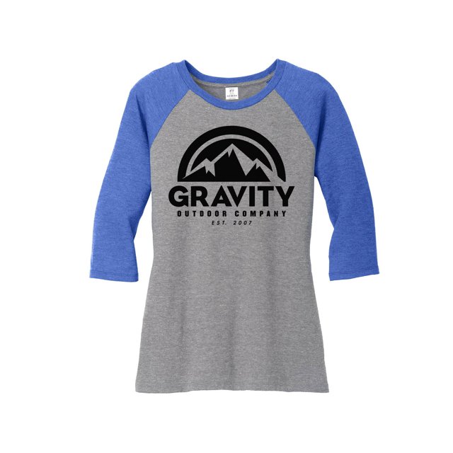 Womens Gravity Outdoor Co. 3/4-Sleeve Raglan Shirt - Black Logo - Royal/Grey - L