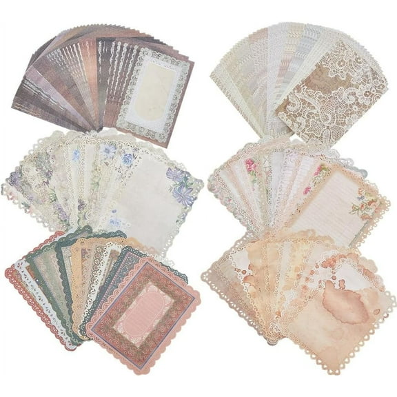 140Pcs 6 Styles Flower Vintage Paper Lace Edged Scrapbook Stationery Paper Junk Journal Supplies Cardstock Paper Pads for DIY Scrapbooks Planner Journals Crafts Colorful