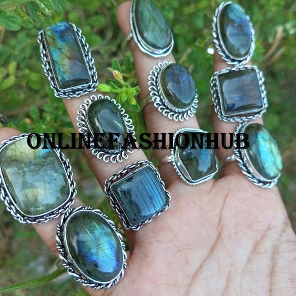 Labradorite Gemstone 925 Sterling Silver Plated Handmade Ring 25 Pcs
