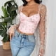 thumbnail image 4 of Top de moda para mujer con bordado de malla de retazos, top de manga larga de corte bajo, top de poliéster para mujer, 4 of 6