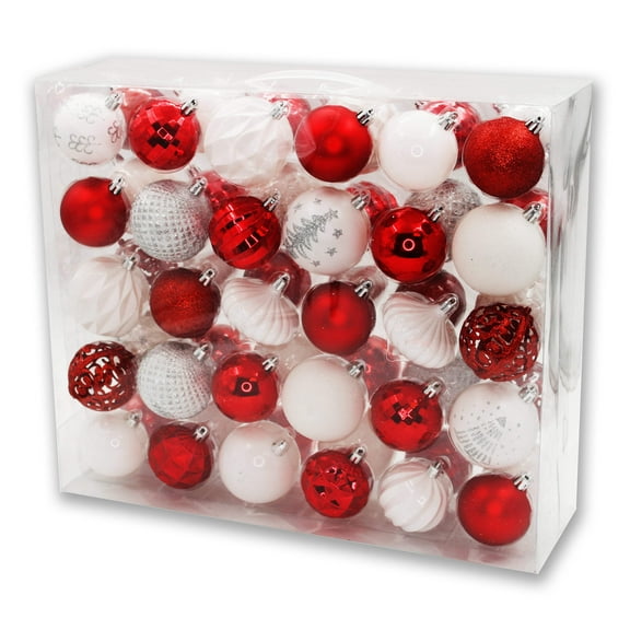 60 Pack Red and White Assorted Ball and Onion Ornaments