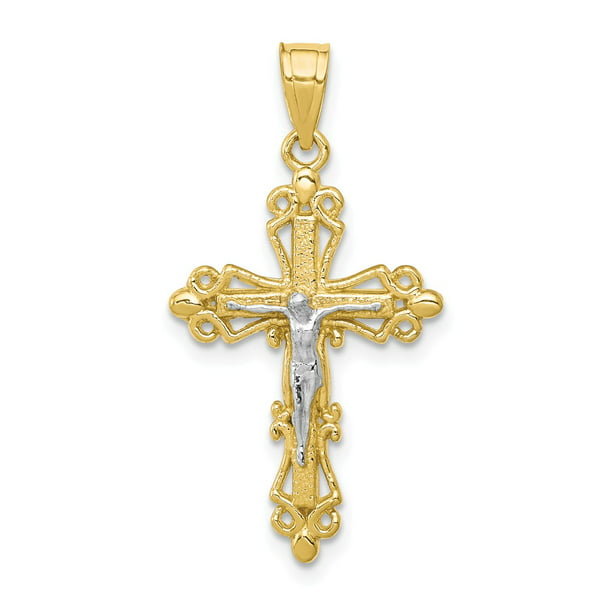 AA Jewels - Solid 10k Yellow Gold Two Toned Cross Pendant Crucifix ...