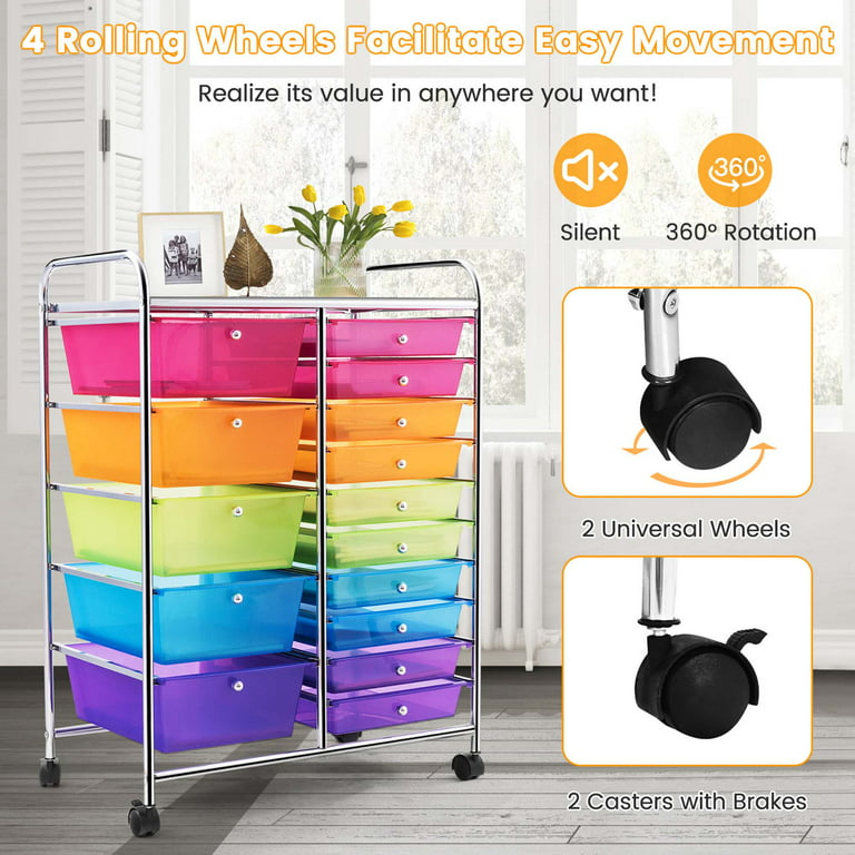 6 Tier Rolling Cart with 5 Drawers, Multipurpose Storage Utility Cart on  Wheels Easy Movement Rolling Drawer Cart for Tools Documents Arts and  Crafts