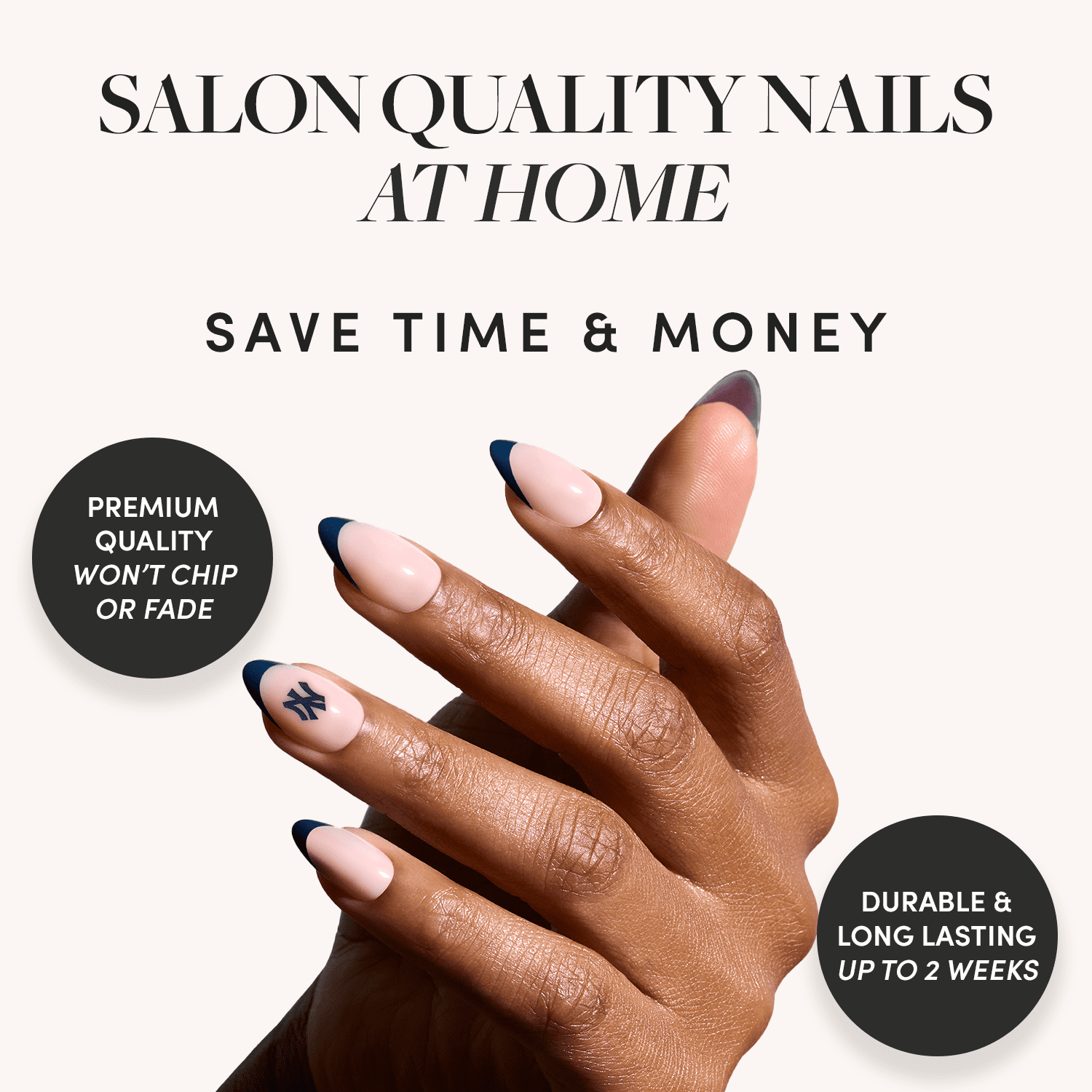 Glamnetic x Fanatics Press On Nails - New York Yankees | Short Almond Fake Nails, MLB Yankees Navy French Tips, Baseball Nails, Salon-Quality | 15 Sizes - 30 Nail Kit with Glue