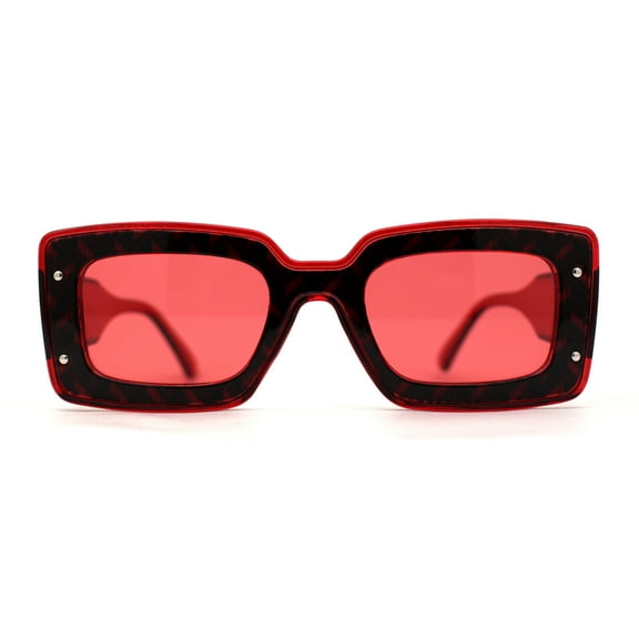 Womens Mod Rectangle Inset Fancy Pattern Frame Sunglasses All Red