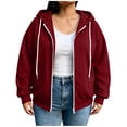 thumbnail image 3 of Axdhxbd Full Zip Hoodie for Women Plus Size Winter Long Sleeve Drawstring Hoodies Sweatshirts Loose Casual Solid Color Sweatshirt Jacket with Pockets Wine L-5XL, 3 of 9
