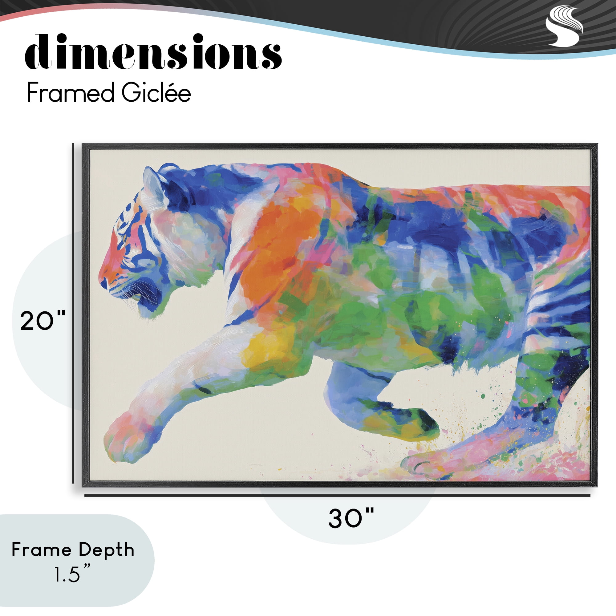 Stupell Industries Colorful Tiger In Motion Black Framed Giclee Art, design by Chromatic Storm Studio