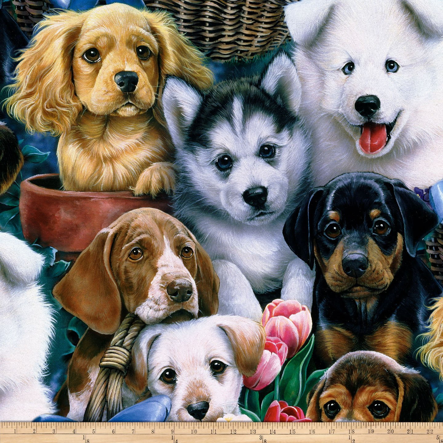 Wildlife Prints Valentine's Puppies Fleece Multi Fabric by The Yard