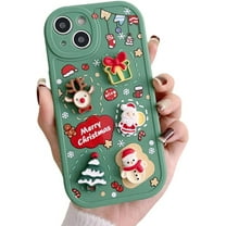 Compatible with iPhone Case,Cute 3D Merry Christmas Pattern [Compatible with Wireless Charging] Camera Lens Protection Soft Shockproof Cover Phone Case (Green,iPhone 13)