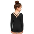 thumbnail image 2 of Haitryli Kids Girls Gymnastics Leotard Long Sleeve Ballet Dance Bodysuit Biketard Tumbling Unitard with Shorts Black 4, 2 of 6