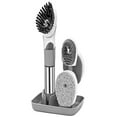 thumbnail image 3 of Dish Brush with Soap Dispenser with Replaceable 4 Brush Heads, Kitchen Dish Scrub Brush, Dish Cleaning Brush with Stainless Steel Handle Kitchen Dish Wand, Gray, 3 of 5