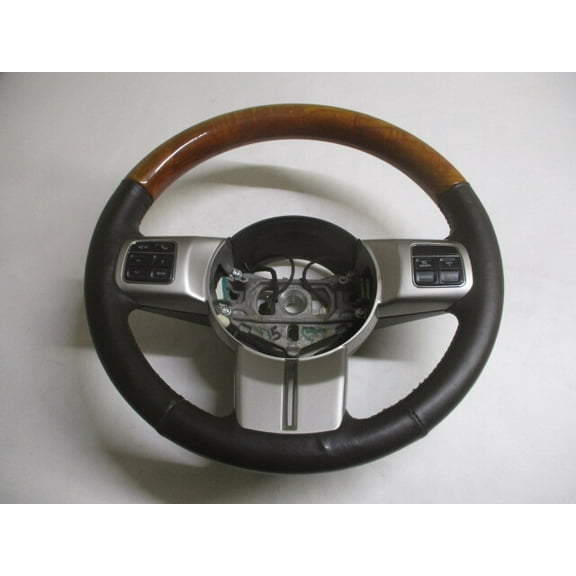 Pre-Owned 2011 Jeep Grand Cherokee Leather & Wood Steering Wheel w/Cruise Control OEM LKQ - Verify Specific Vehicle Fitment In Description - (Good)