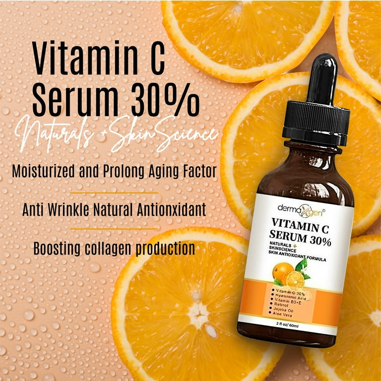 Dermaxgen Pure Vitamin C 30% + Retinol + Hyaluronic Acid + Aloe Vera + Jojoba OIL Anti-aging Serum 2 fl oz