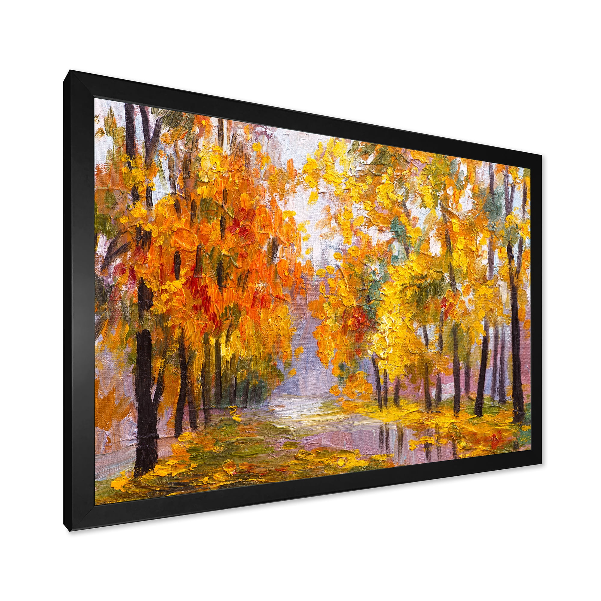 Designart 'Forest Full Of Fallen Leaves In Autumn Along River' Lake House Framed Art Print