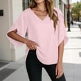 thumbnail image 6 of VEKDONE Womens 3/4 Length Sleeve Tops Summer Loose Fit V-Neck Casual Blouse Solid Color Lightweight Shirts Fashion Clothes Pink M, 6 of 9