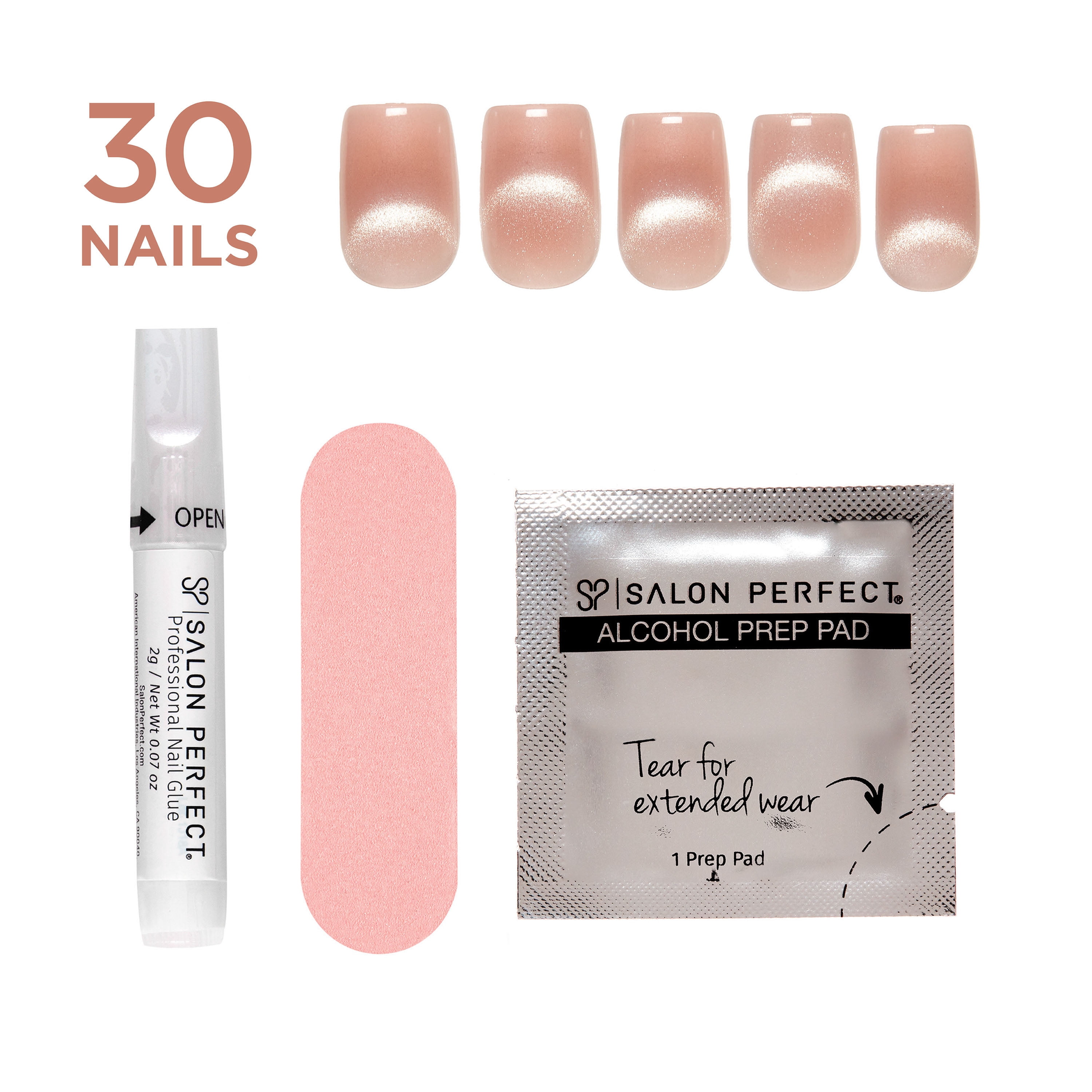Salon Perfect Halloween Chill Short Square Press-On Nails with Glue & File, Magnetic Silver, 30 Pieces