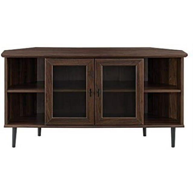 Walker Edison Console TV d'Angle à Porte Vitrée Simple 48 Pouces - Noyer Foncé
