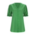 thumbnail image 7 of CAICJ98 T Shirts for Women Elegant Short Sleeve Lace V Neck Shirt Summer Tops Solid Blouses for Women Trendy Basic Tee Green,M, 7 of 7