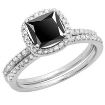 Dazzlingrock Collection 2.00 Carat (ctw) Princess Black & Round White Diamond Bridal Halo Engagement Ring Set for Women in 18K White Gold, Size 10
