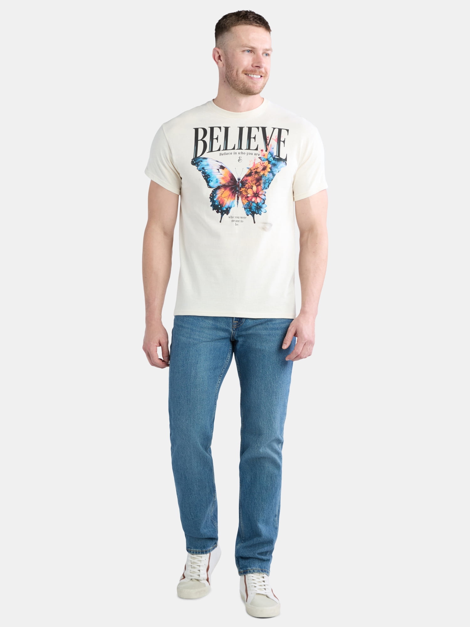 Men's and Big Men's Believe in Yourself Butterfly Cotton Graphic Tee, Sizes S-3XL
