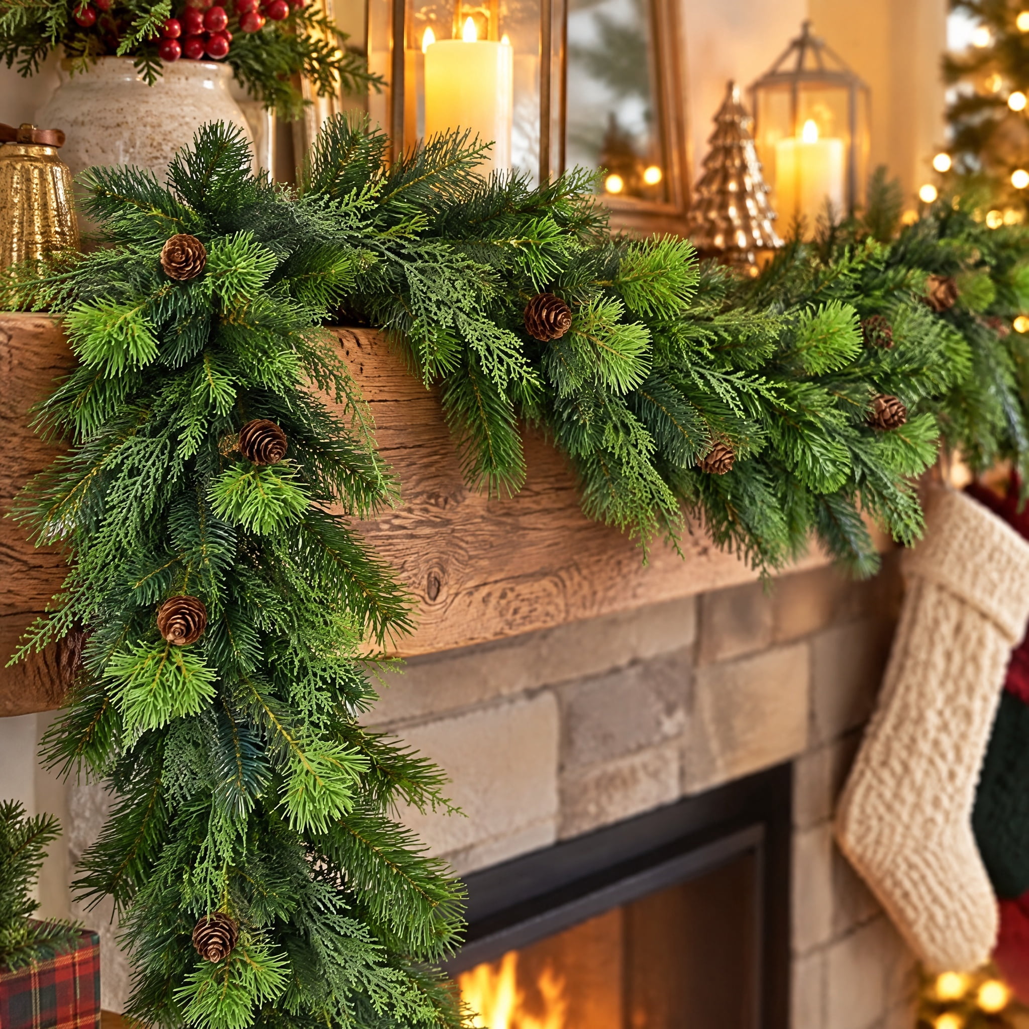 Sonoma Cypress Evergreen Unlit Artificial Christmas Garland, Green, 9', by Holiday Time