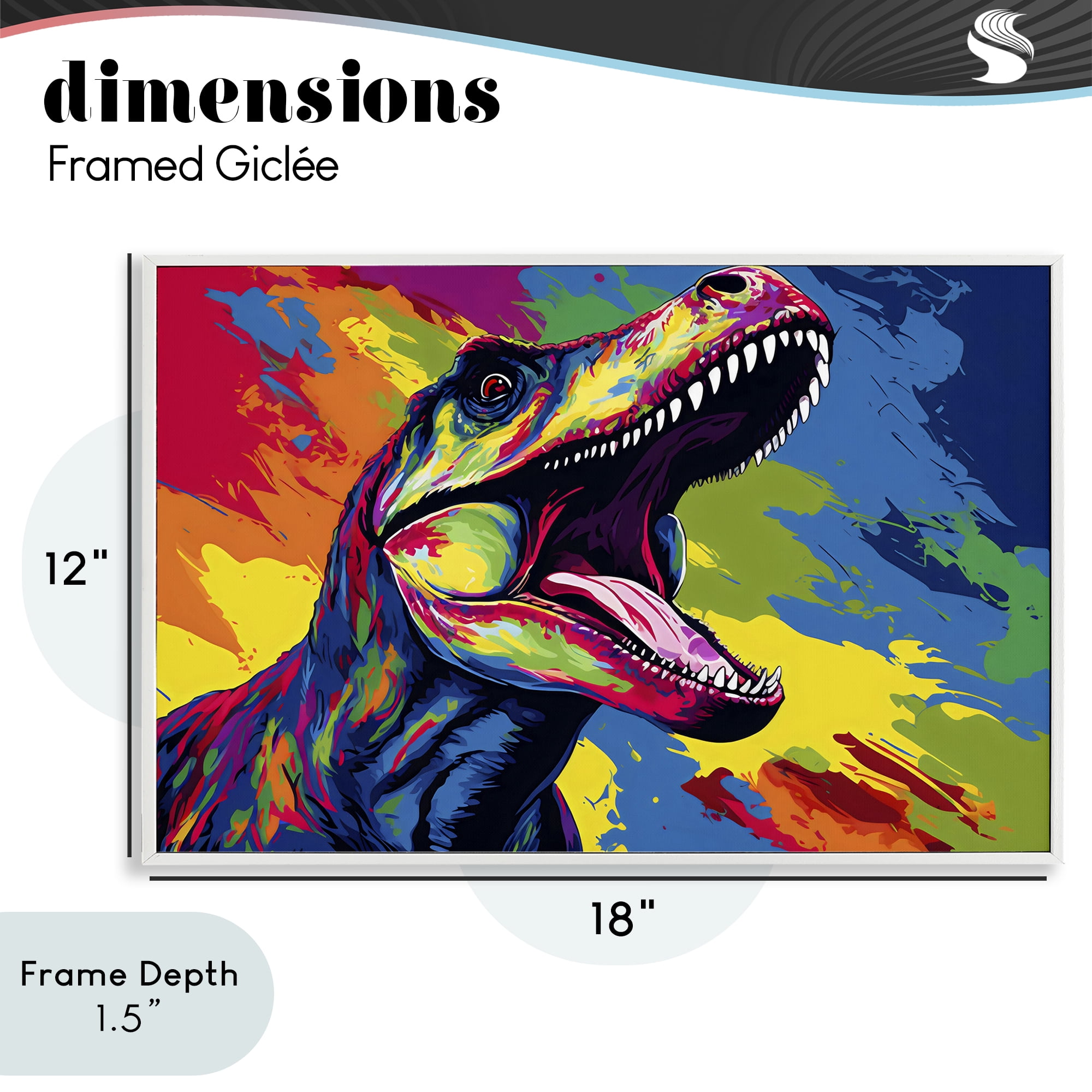 Stupell Industries Brightly Colored Dinosaur White Framed Giclee Art, design by Creative Studio