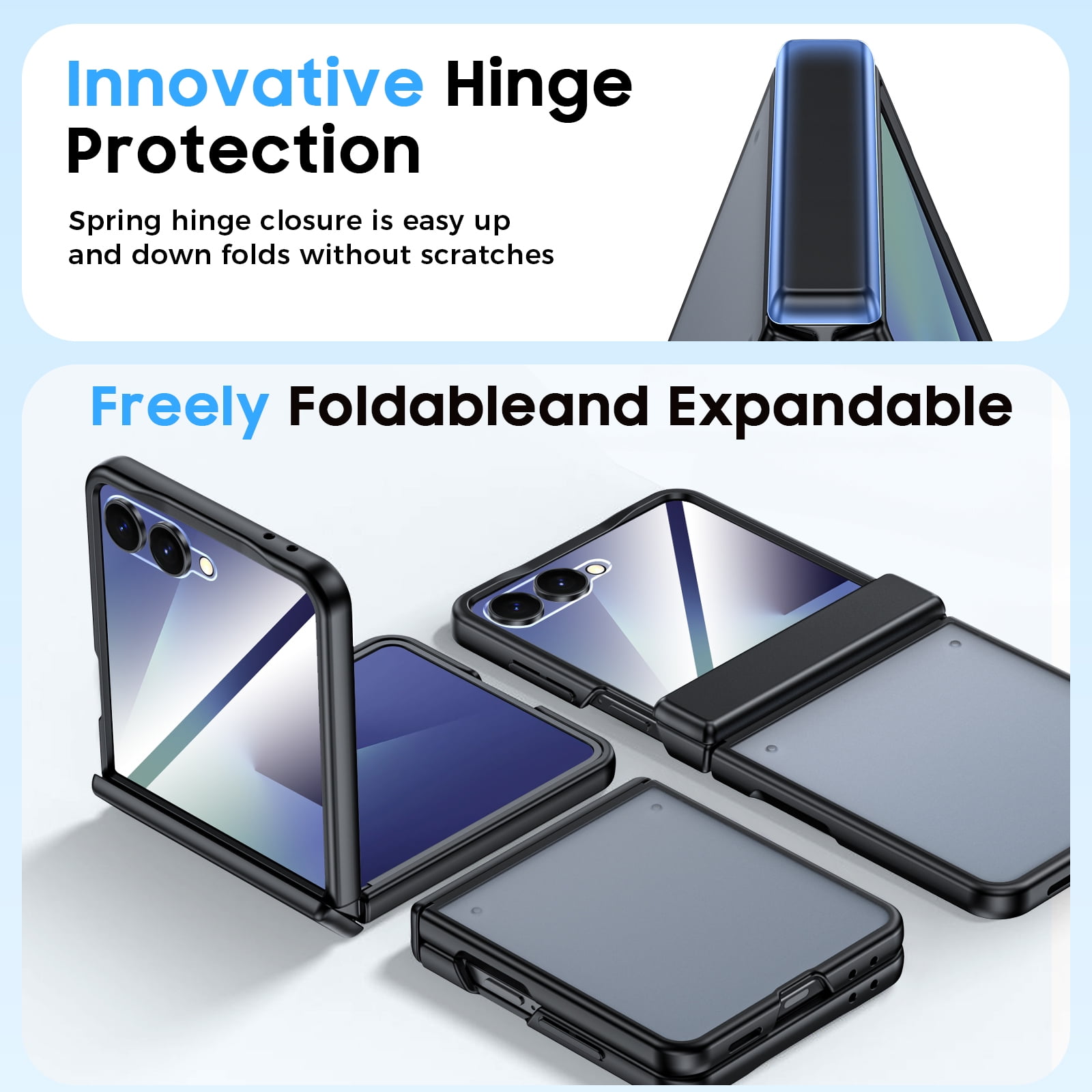 Vizvera for Samsung Galaxy Z Flip 7 Case with Hinge Protection,Screen Protector,Ultra-Thin Skin Feel Translucent Frosted, Wireless Charging,Shockproof Cover-Black
