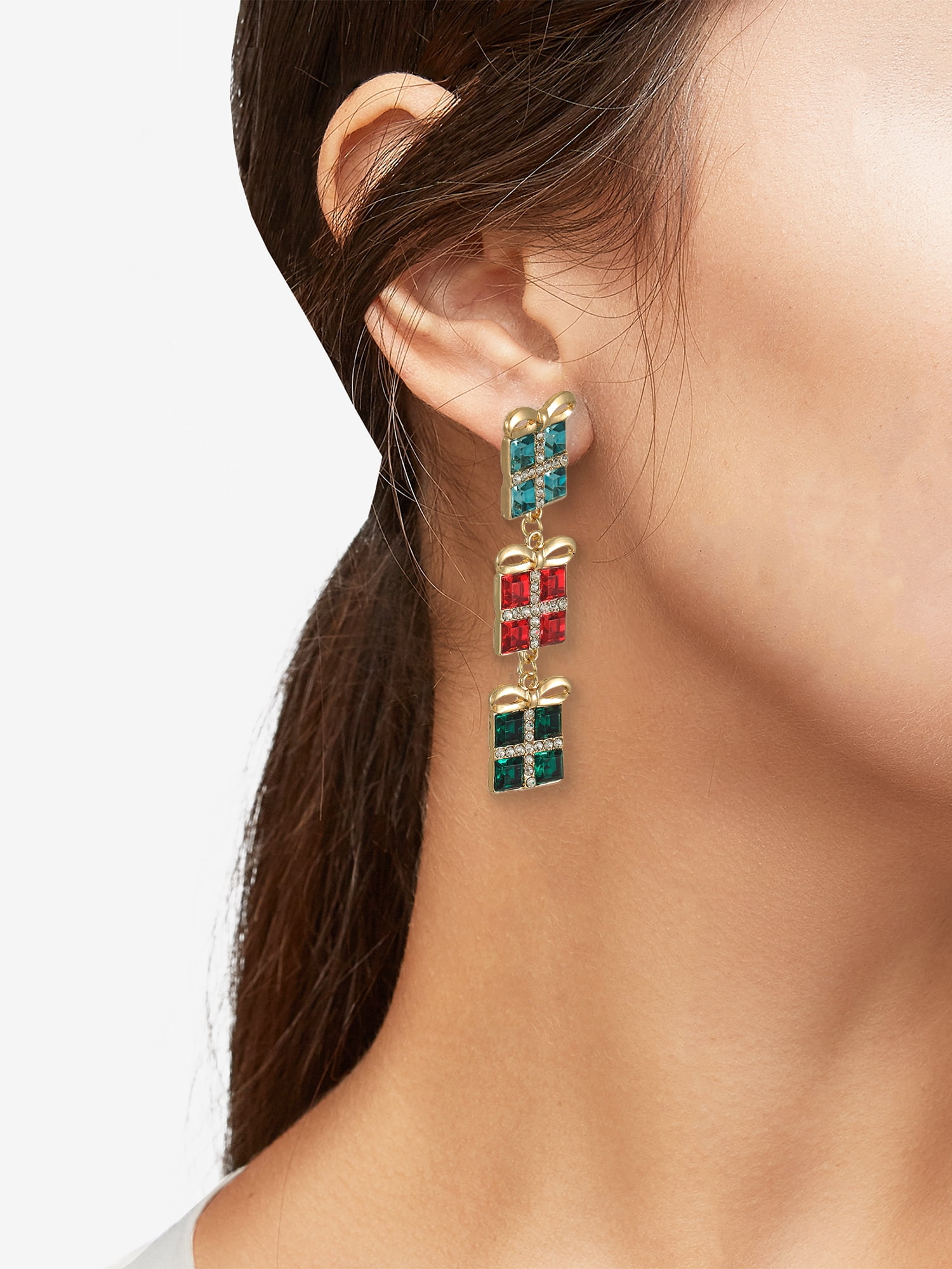 Holiday Time Blue, Red and Green Present Earrings, 1 Pair