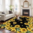 thumbnail image 3 of Sunflower Black Large Area Rugs for Bedroom Living Room, Soft Non Slip Carpet Bedside Rug, Watercolor Floral Vintage Farmhouse Rectangular Floor Cover Kitchen Accent Rug 6'x9' for Dining Room/Office, 3 of 9
