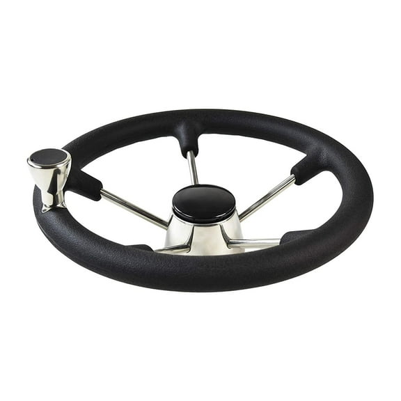 MARINE CITY Boat Steering Wheel, 304 Stainless Steel, 14 Inch Diameter with PU Foam Grip & Black PC Cap, Strong & Durable, Ideal for Boats, Ships, Yachts & Marines Pack of 1