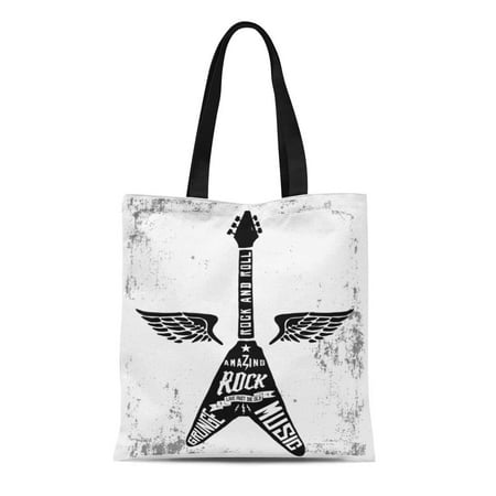 SIDONKU Canvas Tote Bag Arm Rock Festival and Roll Guitar Sign Band Bass Reusable Shoulder Grocery Shopping Bags