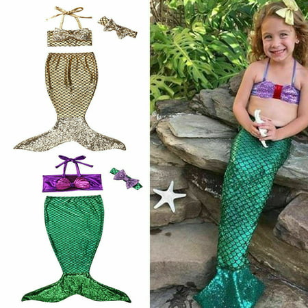 Kids Baby Girl Mermaid Tail Swimsuit Bodysuit Costume Swimwear Beach Bikini Bow