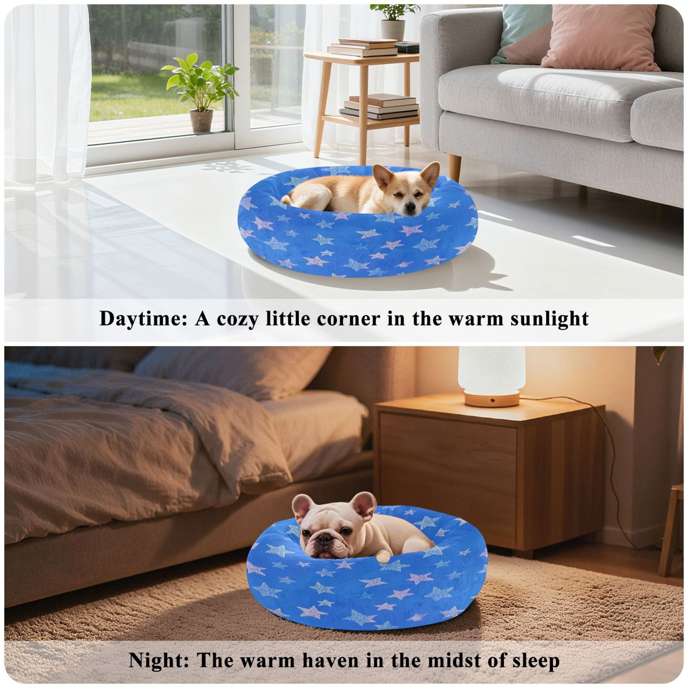 Iauyy Pet Couch Donut Cat Bed for Indoor Cats/Small Dogs Washable & Machine with Non-slip Bottom Calming Cat Furniture, Shining Stars (M)