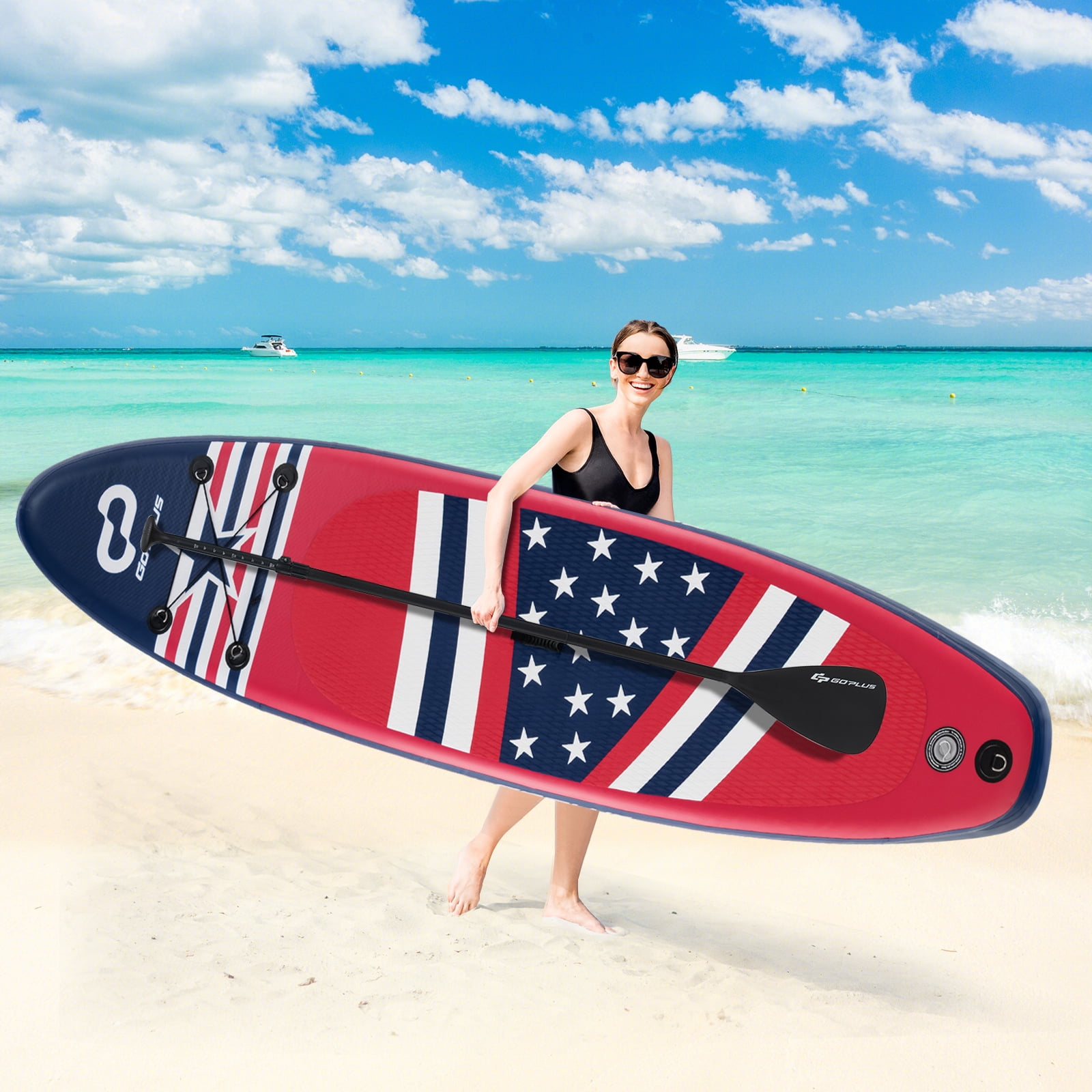 Goplus 10' Inflatable SUP Board Portable Adjustable Stand Up Paddle Board with 5 D Rings Red