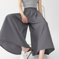 thumbnail image 3 of HAiming Womens Palazzo Pants Dressy Casual Wide Leg Elastic Waist Capris Open Bottom Pants with Pockets Solid Color, 3 of 7