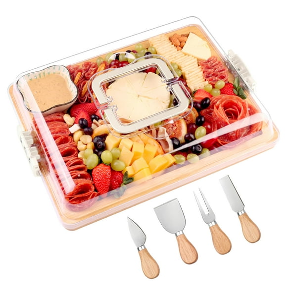 Tabla de charcutería CAWIU con tapa y asa, juego de queso de bambú