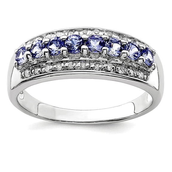 925 Sterling Silver Polished Fancy cut-out back Tanzanite and Diamond Ring Size 7 2mm Wide Ring for Women