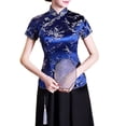 thumbnail image 3 of Fshinging Womens Fashion Tees Tops Elegant Cheongsam Floral Embroidery Short Sleeve Trendy Outfits Navy M, 3 of 3