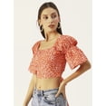 thumbnail image 6 of DressBerry Women's Printed Cotton Semi Puffed Ruffled Elbow Sleeves Cropped Top High Waist Square Neck Casual Summer Wear Short Top, 6 of 8