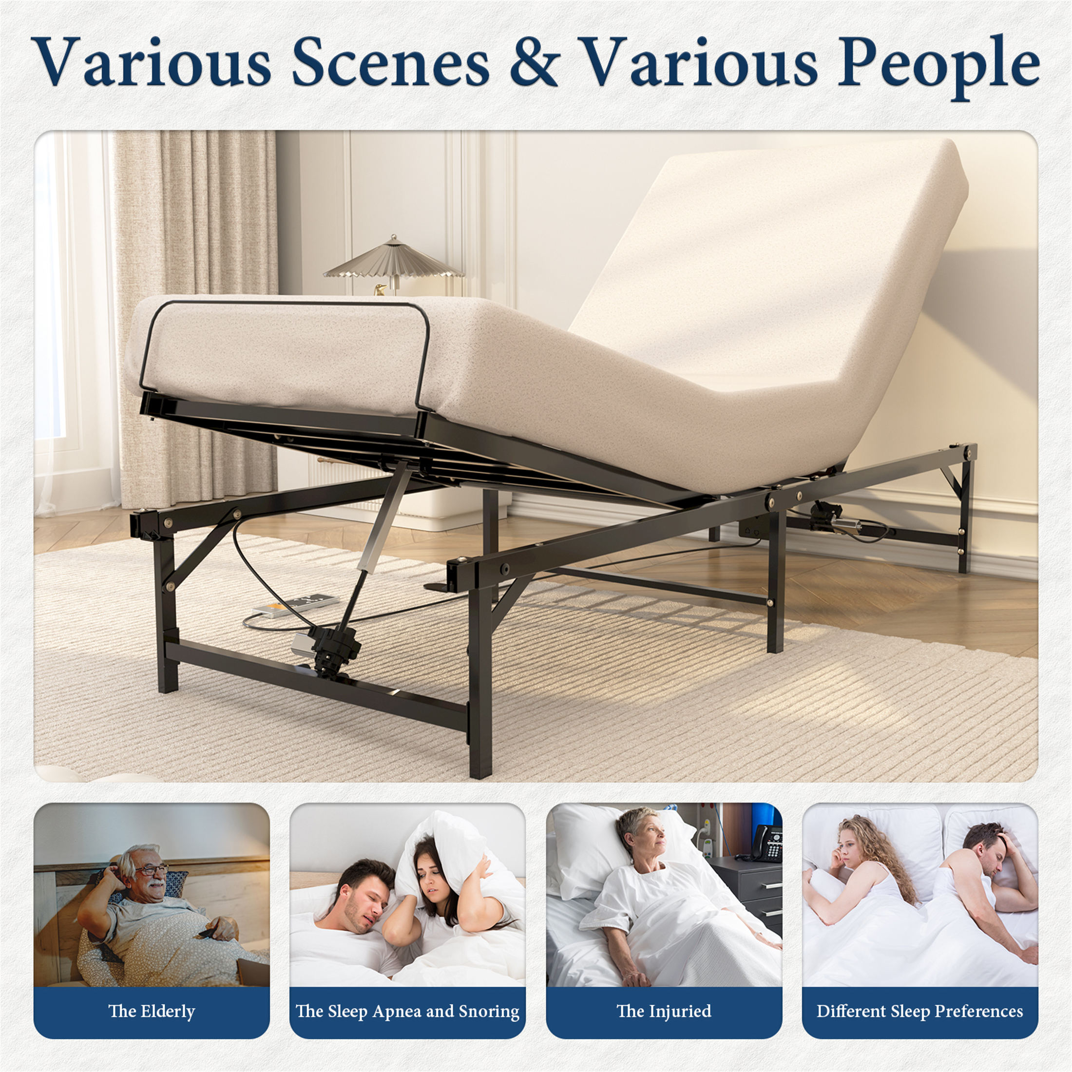 Yeahumalia Motorized Adjustable Bed Base Frame with Wireless Remote, Head and Foot Incline, Twin