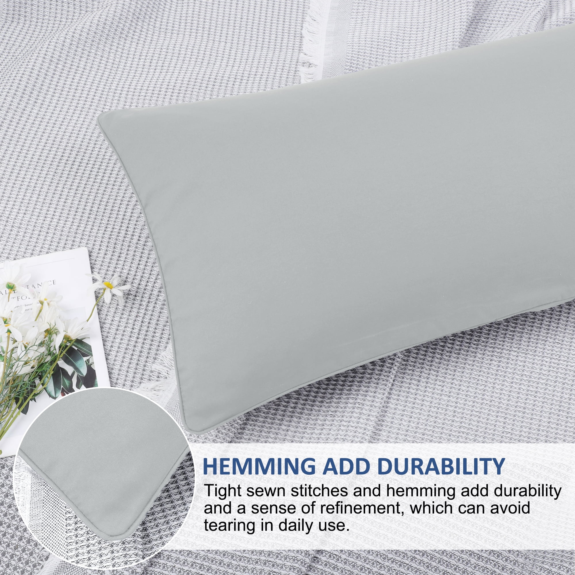 Unique Bargains Brushed Zipper Closure Body Microfiber Pillowcases Light Gray 20"x48"